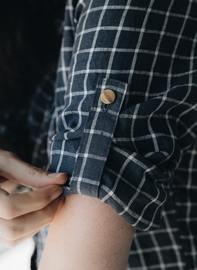 POPPY TUNIC WITH GOLD BUTTONS- NAVY CHECK FRENCH LINEN